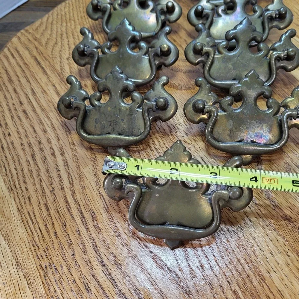 VTG Brass Batwing Drop Bail Drawer Pull Chippendale Style Continental Hardware 9